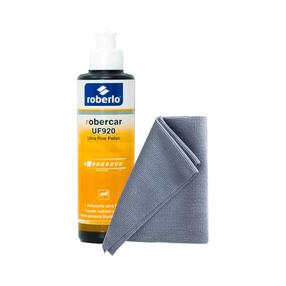 Roberlo Robercar UF920 Ultra Fine Polish, Swirl Mark and Micro Scratch Remover, Hand Application Compatible, Hologram-Free - 250 ml (Microfiber Towel)