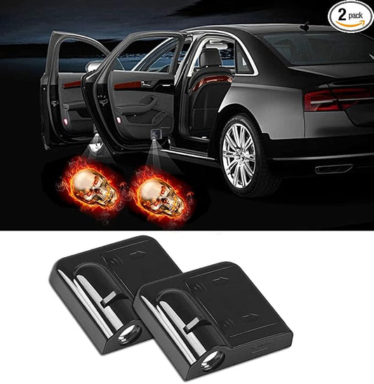 NewL 2 Pcs Led Car Door Welcome Light for Red Fire Skull Logo Symbol Projector Lights Ghost Shadow Light