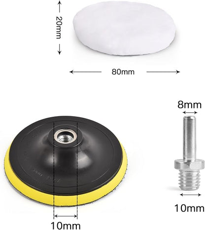 Kshineni 7 Pcs 3 Inch (80 mm) Wool Buffing Polishing Pad Car Polisher Buffer Drill Attachment with M10 Drill Adapter