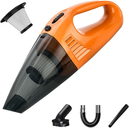 Handheld Vacuum Cordless Portable Rechargeable Strong Suction Car Vacuum Cleaner Powerful Hand Held Vacuum Cleaner with Multi Accessories for Home Office Auto Car Pet (Orange)