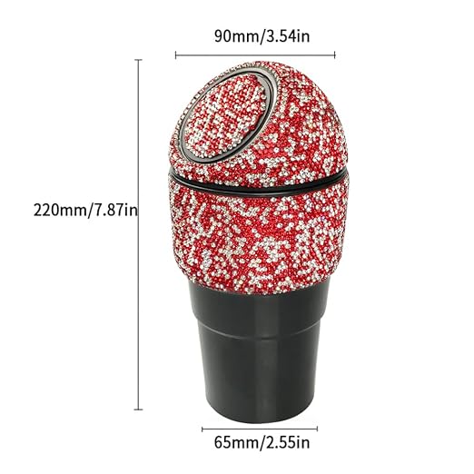 Bling Rhinestone Auto Garbage Can Car Trash Can with Lid Mini Garbage Bin for Automotive Car, Home, Office, Kitchen, Bedroom (Red)