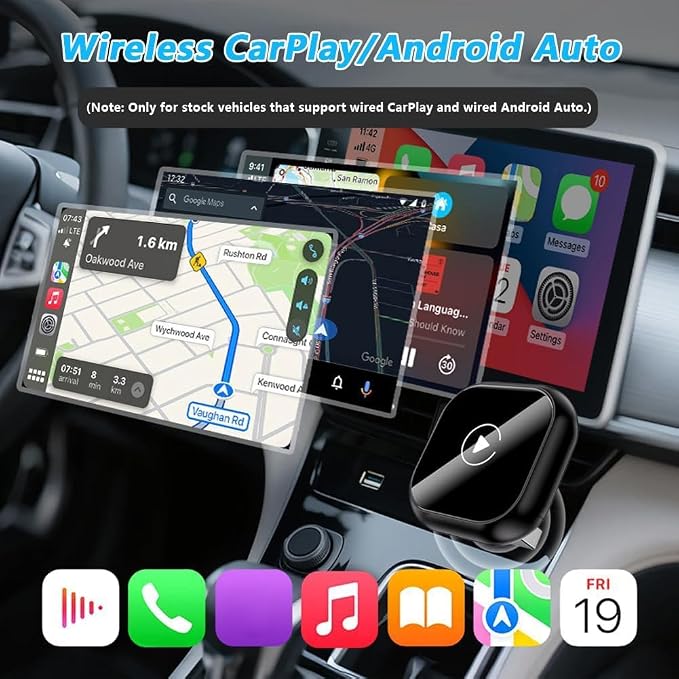 Car Wireless CarPlay Adapter for Honda Insight Passport 2019-2023 2024 2025, Plug & Play, Play Stable Connection No Latency, Converts Wired to Wireless,A