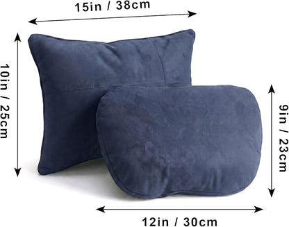 2PCS Welbrit Car Pillow for Car Neck Pillow for Driving Seat Lumbar Support Soft Cushion with Extra Filling Accessories Back Support for Travel Nap and Trips Sleeping(Blue, Head and Lumbar)
