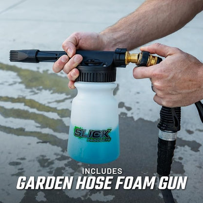 Slick Products Wash & Wax (64 oz.) + Garden Hose Foam Gun Bundle – Super Concentrated Car Wash Foam Shampoo for Car, Truck, RV, Motorcycle, Trailer, and Boat