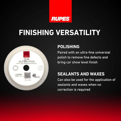 RUPES 9.DA100S Pack of 12 White D-A Ultra-Fine Polishing Foam Pads 100mm | Compatible with 4" Backing Plate | Ideal for Paint Correction & Gloss Enhancement | Extremely Fine Defect Removal