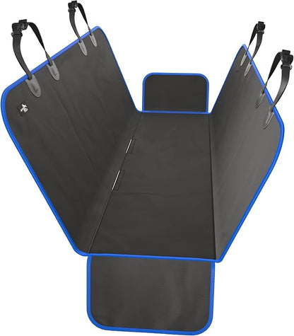 Active Pets XL Waterproof Hammock Large Car Seat Cover, Fits SUVs Trucks Big Sedans, Secure Convertible Travel Bed Protects Backseat Cargo from Dog Puppy Pet Water Food Drool Urine, Black w/Blue Trim