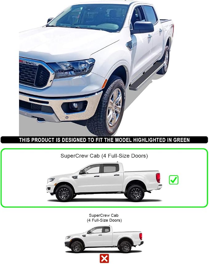 APS Running Boards (Nerf Bars Side Steps Step Bars) Compatible with Ford Ranger 2019-2026 SuperCrew Cab 4-Door (Silver 5in 304 Stainless Steel)
