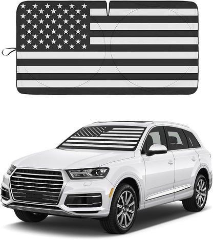 American Flag Car Windshield Sun Shade, Foldable Car Front Window Sunshade for Car SUV Truck, Auto Interior Sun Protection Cover, Blocks UV Rays & Keeps Your Vehicle Cool (USA B&W Flag, Medium)