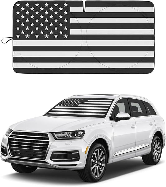 American Flag Car Windshield Sun Shade, Foldable Car Front Window Sunshade for Car SUV Truck, Auto Interior Sun Protection Cover, Blocks UV Rays & Keeps Your Vehicle Cool (USA B&W Flag, Medium)