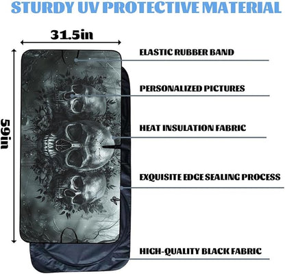 Skull Car Windshield Sun Shade Skeleton Black Forest Art Heatshield Front Window Car Sun Shade Windshield Blocks UV Rays Sun Visor Protector for Car Sedan Truck SUV Accessories 59x31.5 Inch