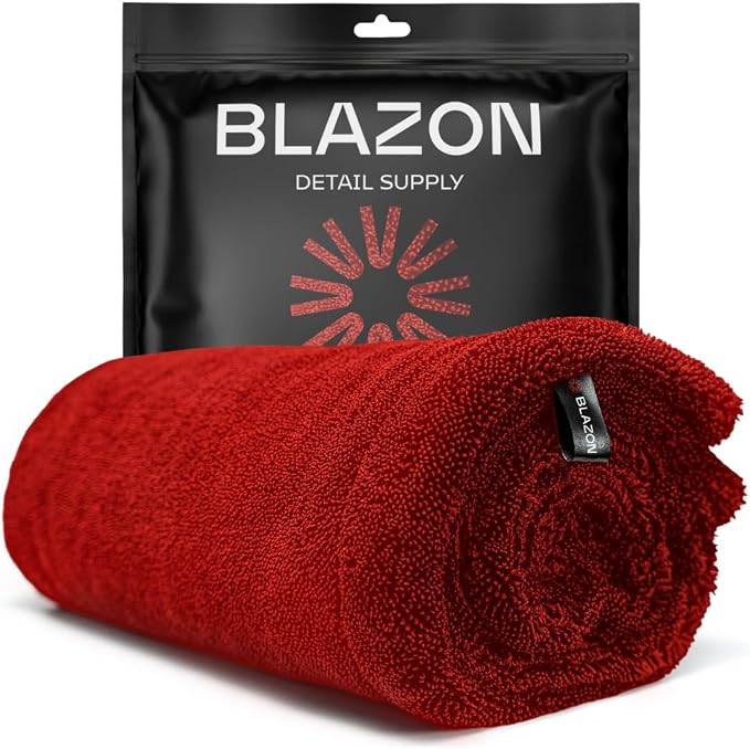 BLAZON Redline XL Car Drying Towel - Ultra Premium 1300 GSM Microfiber Drying Towel - Max Absorption, Streak-Free Finish, Super Soft Twisted Loop Design - Dries Full Vehicle - Extra Large 2 x 3 ft