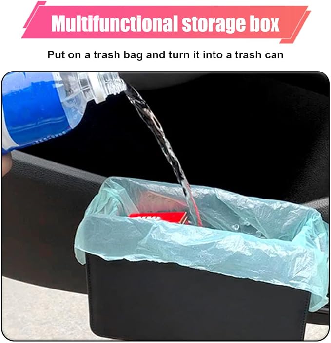 ZIMISI Car Trash Can, Leather Car Garbage Can with One Roll Trash Bag, Foldable Hanging Storage Container, Mini Trash Bin, Vehicle Garbage Organizer Holder for Door Side, Back Seat (Black)