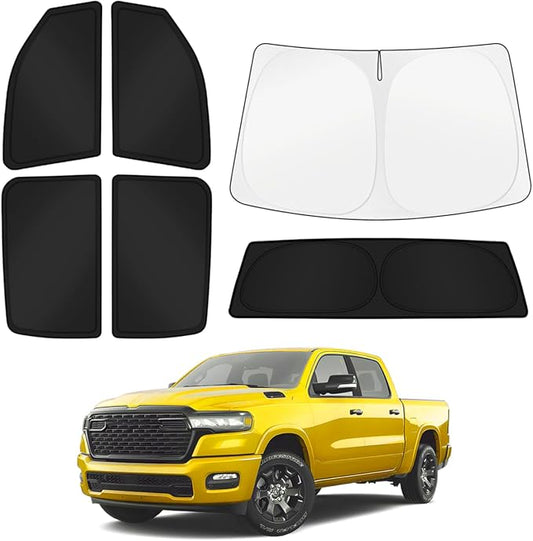 KUST Car Window Shades for Dodge Ram 1500 2019-2025 2026 (Crew Cab) Windshield Sun Shade Side Window Cover UV Block Privacy Protection Ram Accessories for Camping Blackout Rear Back Full Set 6PCS