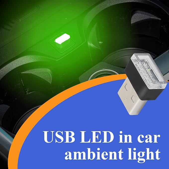 4PCS USB LED Car Interior Atmosphere Lamp, Plug-in USB Decor Night Light, Portable Auto Ambient Lighting Kit, Universal Car Interior Accessories LED Night Light for Most Cars (Green)