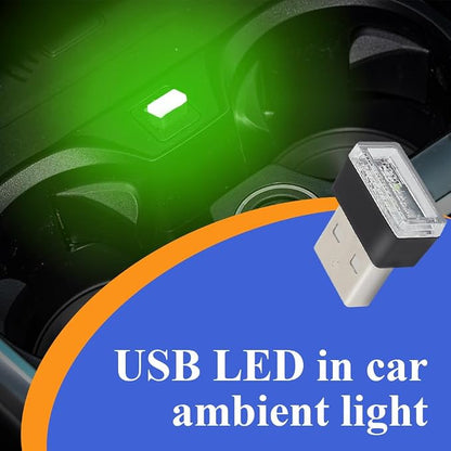 4PCS USB LED Car Interior Atmosphere Lamp, Plug-in USB Decor Night Light, Portable Auto Ambient Lighting Kit, Universal Car Interior Accessories LED Night Light for Most Cars (Green)