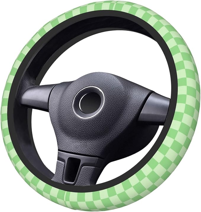 Light Green Steering Wheel Cover for Women,Universal Auto Steering Wheel 14-15 Inch Car Interior Accessories with 2PCS Car Coasters,Suitable for Men and Women