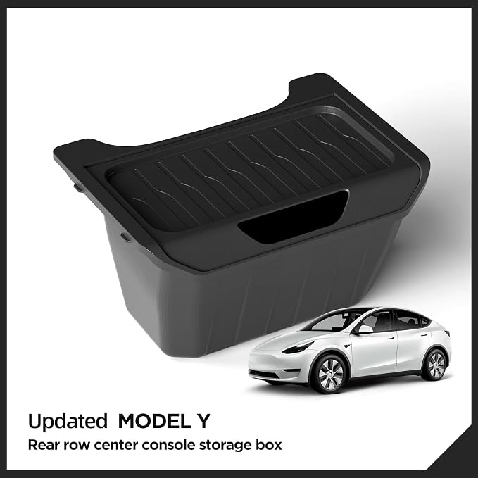 LUCKEASY Rear Center Console Organizer for Tesla Model Y 2021-2024 (Not fit Juniper 2025+) 2nd Row Under Floor Storage Box TPE Connected With ABS Lid Waterproof Model Y Rubbish Bin Anti-scratching