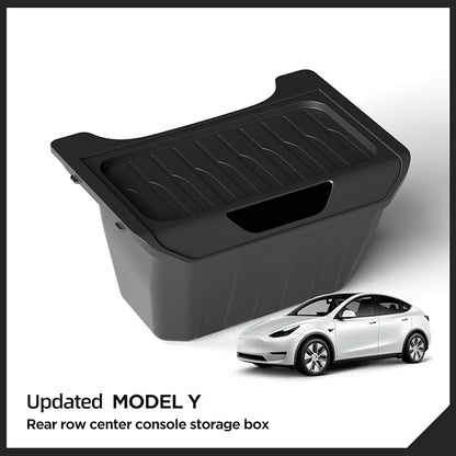 LUCKEASY Rear Center Console Organizer for Tesla Model Y 2021-2024 (Not fit Juniper 2025+) 2nd Row Under Floor Storage Box TPE Connected With ABS Lid Waterproof Model Y Rubbish Bin Anti-scratching