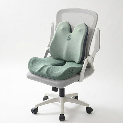 Seat Cushion & Lumbar Support Pillow Set for Office Chair, Memory Foam Seat Cushion with Adjustable Strap, Comfort Support Cushions for Office Chair, Car and Wheelchair (Green)