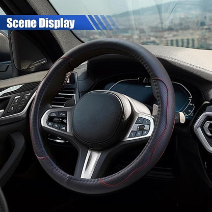 Car Steering Wheel Cover, 15 Inch Leather Anti-Slip Breathable Automotive Steering Wheel Protector, Universal Heat Resistant Vehicle Interior Accessories Cars, SUVs, Trucks(Black&Red)