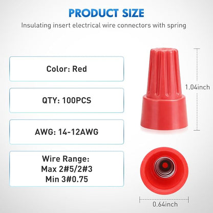 Nilight 100PCS Red Wire Connectors Kit 14-12 AWG Electric Wire Caps Insulating Insert Twist Electrical Wire Terminal with Spring for Connect Electrical Wiring Automotive Car Truck Boats Marine