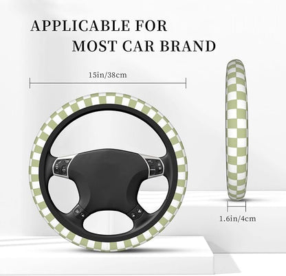 Green White Checkered Car Steering Wheel Cover