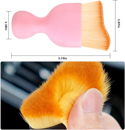 Blilo 2PCS Car Interior Detailing Brush with Dust Cover, Auto Soft Hair Cleaning Brushes, Scratch Free Curved Dirt Collectors, for Vehicle Dashboard Air Conditioner Vents Leather Computer (Pink/2PCS)