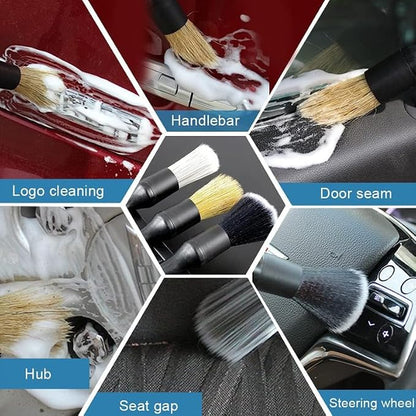 qixiang 4PCS Car Detailing Brush Set for Cleaning Boars Bristle Detailing Brushes, Wheel Brush Kit,Dusting Cleaning Supplies, Tool