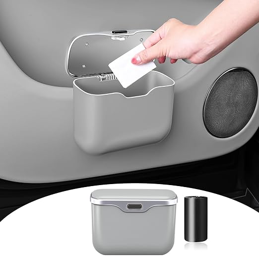 HOLDCY Car Trash Can, Waterproof Multi‑Functional Auto Trash Bin for Door/Console/Seat Back, Universal Vehicle Garbage Can for Car/Truck/SUV Drivers (Gray)
