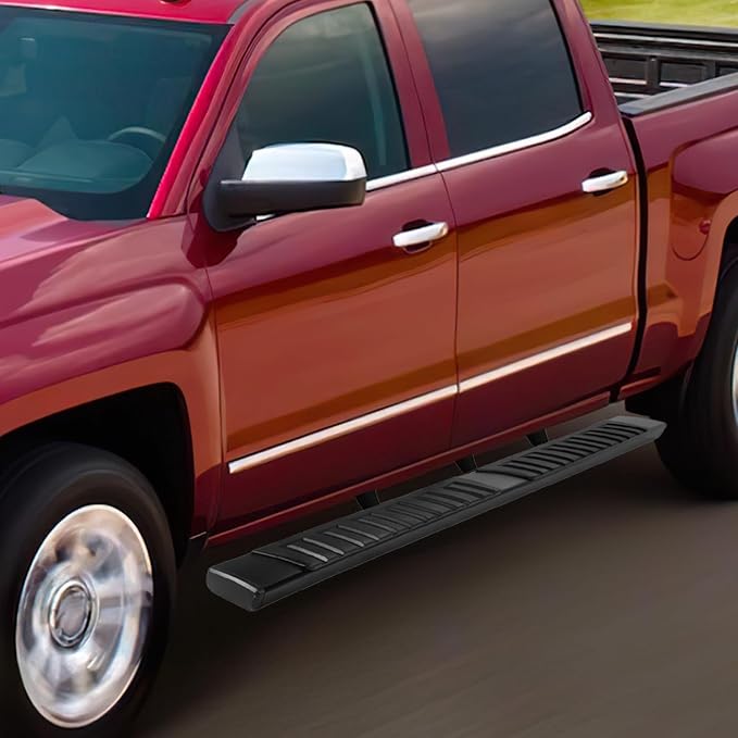 6" Black Aluminum Running Boards Side Step Nerf Bars Compatible with 07-19 Silverado Sierra 1500 2500 3500 Crew Cab