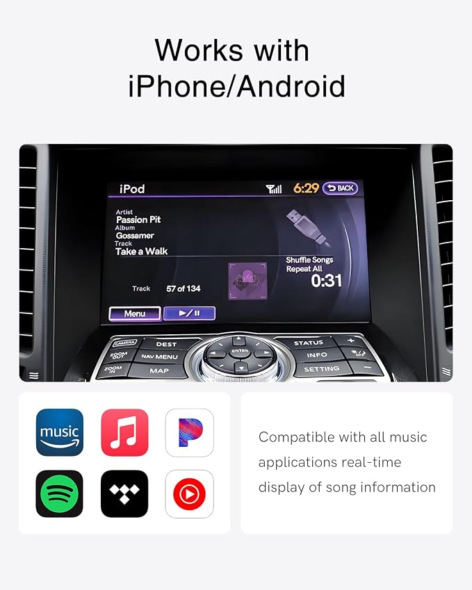 Bluetooth Car Adapter with USB Interface for Infiniti Q70/G37/EX/FX35/JX/QX50/QX60/M & NMC Patrol(2012-2018)/Qashqai(2014)/Murano(2011-2012)/Altima(2011-2012)/Rogue(2014-2016)