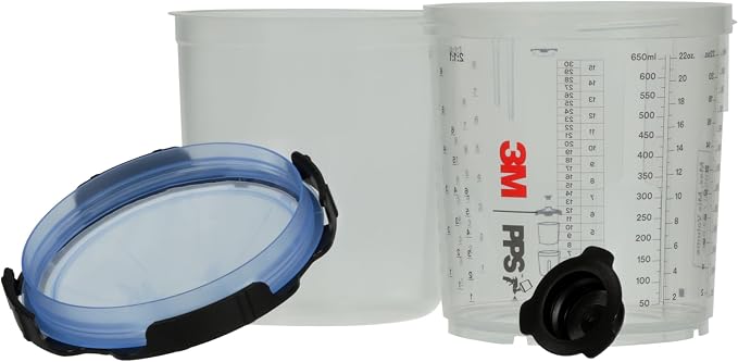 3M PPS 2.0 Spray Gun Cup, Lids and Liners Kit, 26301, Standard, 22 Ounces, 125-Micron Filter, Use for Cars, Furniture, House and More, 1 Paint Cup, 50 Disposable Lids and Liners, 32 Sealing Plugs
