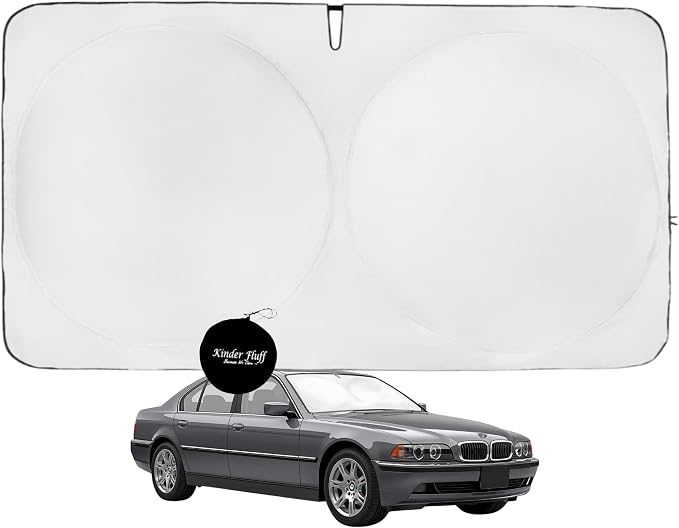 Windshield Sun Shade | Compatible for BMW 7 Series (2001-2008) | Certified 99.87% UVB & 99.02% UVA Car Sun Shade. Award Winning Sunshade - Patented Technology | Car Shades by Kinder Fluff