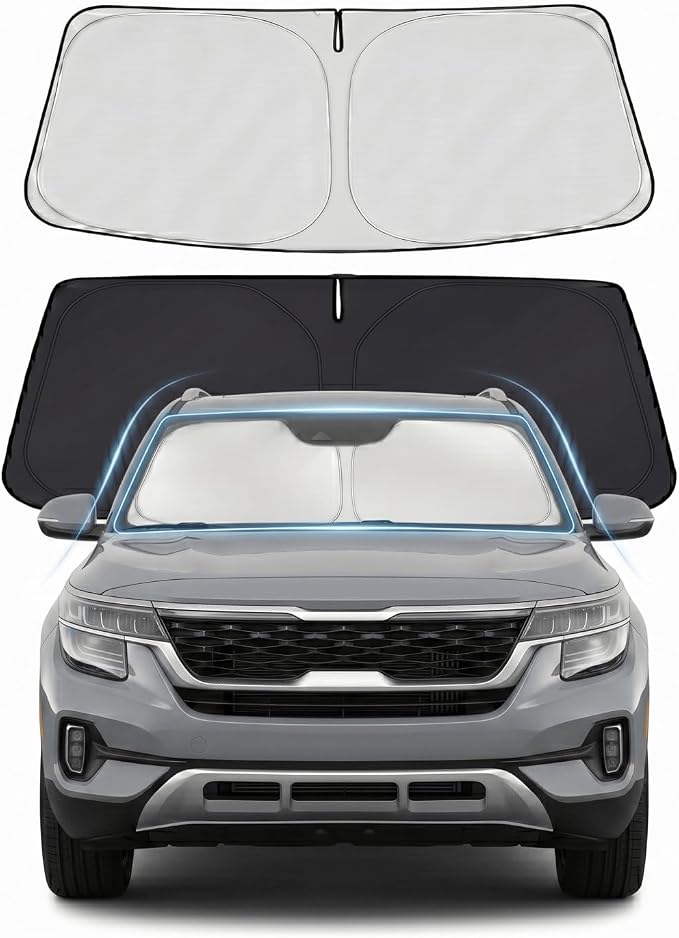 Custom Fit Windshield Sun Shade for Kia Seltos 2021-2026 | Custom Fit Windshield Cover, Blocks UV Rays, Double-Layer Heat Shield, Durable Frame, Easy Fold & Storage