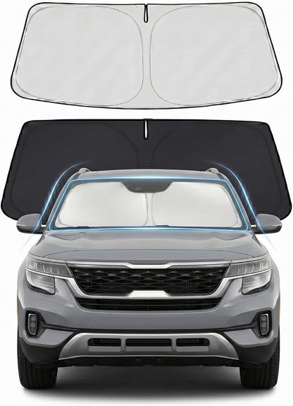 Custom Fit Windshield Sun Shade for Kia Seltos 2021-2026 | Custom Fit Windshield Cover, Blocks UV Rays, Double-Layer Heat Shield, Durable Frame, Easy Fold & Storage