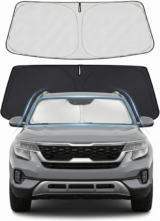 Custom Fit Windshield Sun Shade for Kia Seltos 2021-2026 | Custom Fit Windshield Cover, Blocks UV Rays, Double-Layer Heat Shield, Durable Frame, Easy Fold & Storage