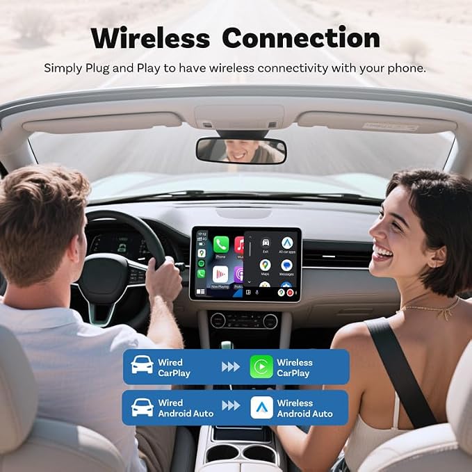 Upgraded Wireless CarPlay Adapter for OS 10+ or Android 11, Mini Wired to Wireless Adapter for CarPlay ＆Android Auto, Plug and Play, Stable Connection & No Latency