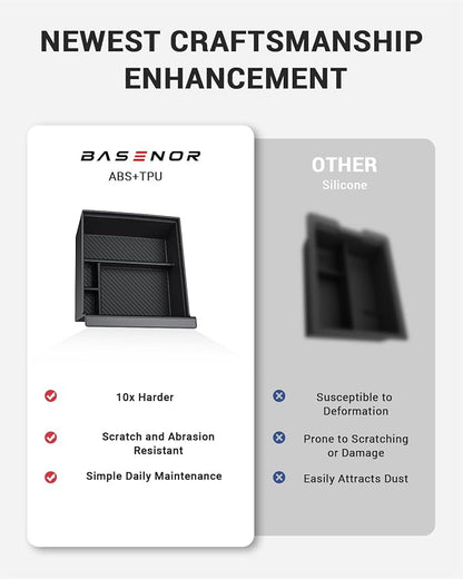 BASENOR 2026-2022 Tesla Model S Model X Center Console Organizer Tray(Carbon Edition), Armrest Storage Box for Model X/S Plaid/Long Range Refresh Console Accessories