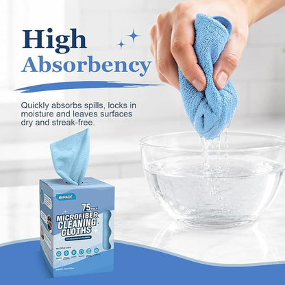 UNIMADE Microfiber Cleaning Cloth, 75 Sheets Microfiber Towels for Cars Commercial Grade Washcloths Lint-Free Bulk Shop Towel Cleaning Rags for Household Restaurant Garage Housekeeping, 11"x 9", Blue