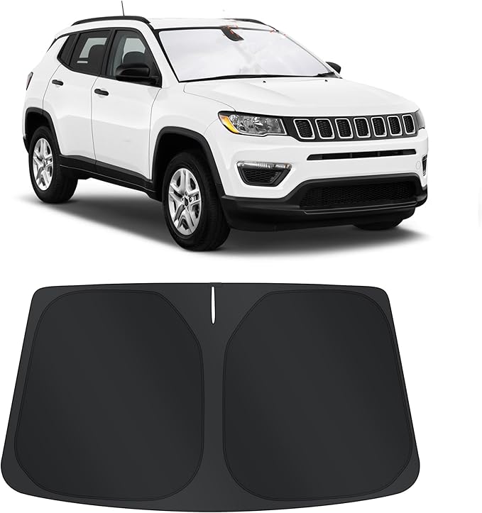 TINGLU Sun Shade for Jeep Compass 2017-2024 Accessories Windshield Sun Shade Window Shade UV Rays Protection Sun Visor Cover with Steering Wheel Sunshade Storage Bag