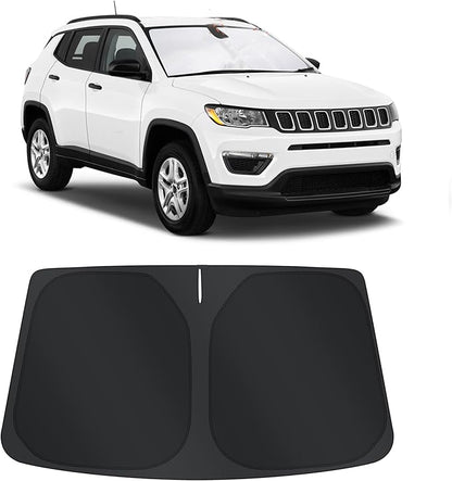 TINGLU Sun Shade for Jeep Compass 2017-2024 Accessories Windshield Sun Shade Window Shade UV Rays Protection Sun Visor Cover with Steering Wheel Sunshade Storage Bag