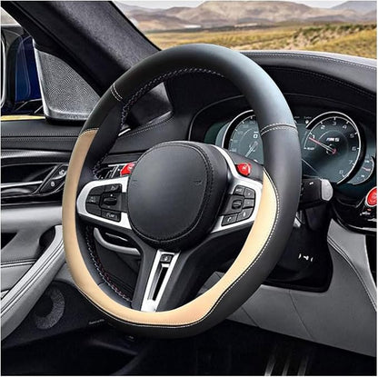 LAINLOY 14.5"-15" Car Steering Wheel Cover, Microfiber Leather Cover, Anti-Slip Breathable Steering Wheel Decoration, Universal Steering Wheel Accessories for Diverse Cars (Beige)