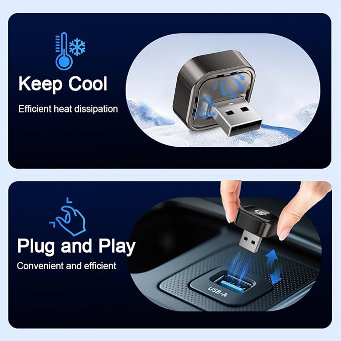 Car Wireless CarPlay Adapter for iPhone Mini Plug and Play for with Factory Wired Apple CarPlay, Fast & Stable Connection, Wide Vehicle Compatibility USB & USB C Android Auto