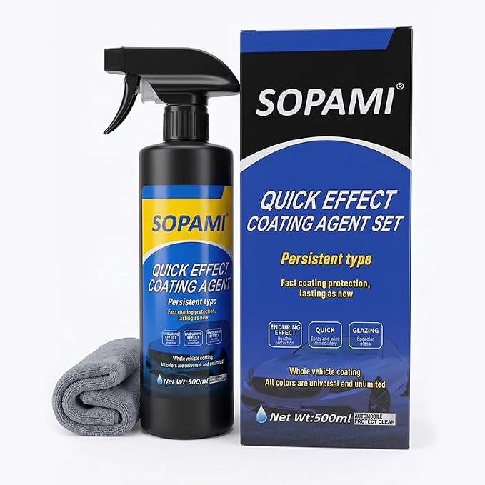 Sopami Car Coating Spray,Multi‑Purpose Quick Coating Spray | High Gloss Shine, Auto Body Wax Scraping and Polishing Waterless Wash, Wheels & Interior Surfaces (1 pcs)
