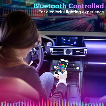Xprite Dreamcolor USB LED Cars Interior Lights Strip Kits, w/Remote & Bluetooth APP Control, Footwell Under Dash RGB Neon Chasing Inside Lights, DIY Music Mode, Universal for Vehicle Trucks UTV ATV