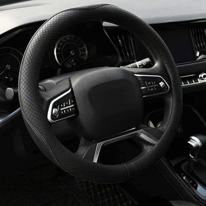 Rueesh Microfiber Leather Steering Wheel Cover Anti-Slip Matte Finish Auto Car Wheel Cover Universal 15 Inch Wheel Cover for Car Embossing Pattern Black Line