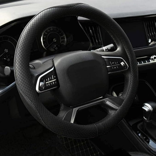 Rueesh Microfiber Leather Steering Wheel Cover Anti-Slip Matte Finish Auto Car Wheel Cover Universal 15 Inch Wheel Cover for Car Embossing Pattern Black Line