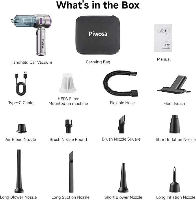 Handheld Vacuum Cordless, Car Vacuum Cleaner with Brushless Motor, Strong Suction Vacuum & Compressed Air Dusters with LED Light, Type C Port, Wireless Mini Portable Hand Vacuum Blower for Home, Pet