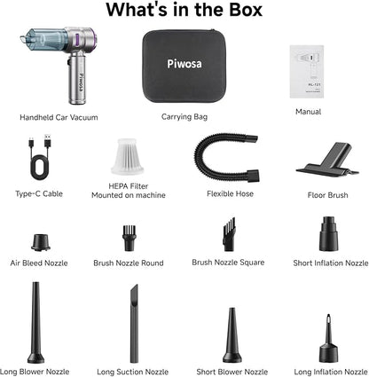 Handheld Vacuum Cordless, Car Vacuum Cleaner with Brushless Motor, Strong Suction Vacuum & Compressed Air Dusters with LED Light, Type C Port, Wireless Mini Portable Hand Vacuum Blower for Home, Pet