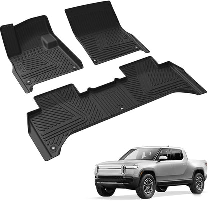 LASFIT Floor Mats for Rivian R1T 2025 2026, All Weather Floor Liner TPE Custom Fit Car Mats for Rivian R1T 1st & 2nd Row Rubber Mats, Black,Tasteless, Durable and Easy to Clean